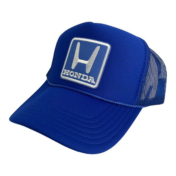 NEW VINTAGE STYLE HONDA MOTORS RACING LOGO ROYAL BLUE TRUCKER HAT TRENDY - Picture 2 of 3